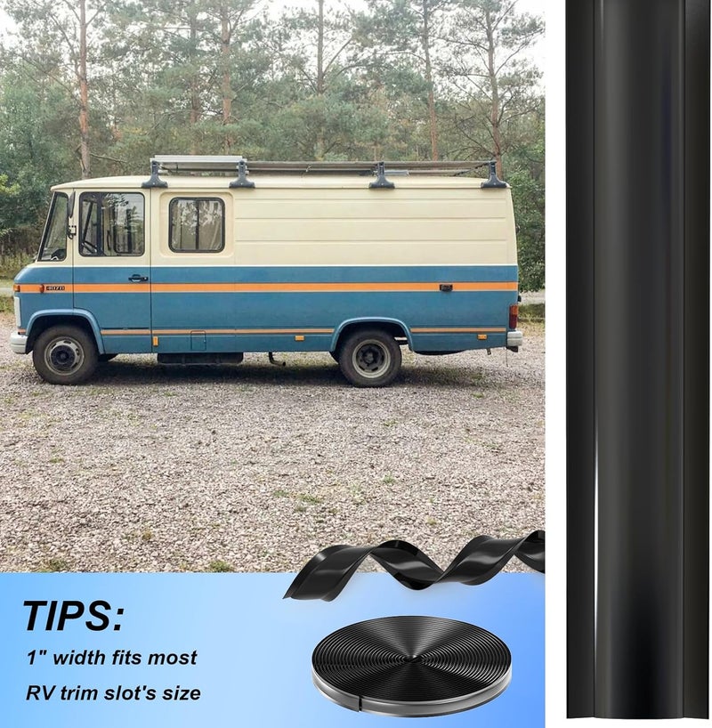 Ameri RV Trim Molding Insert 1" Wide Black Vinyl Screw Cover ffor RV Camper Travel Trailer Screw Cover Gutter Corner Plastic Trim Molding (Black 75Ft) - Image 5